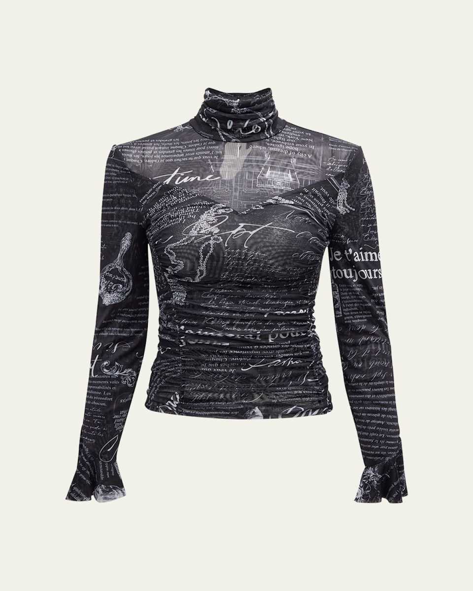 Lucy Turtleneck Shirred Illusion Top